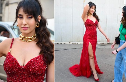 Nora Fatehi Viral Look In Red Outfit